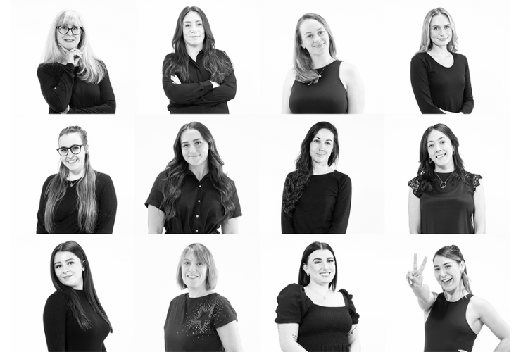 Image: Black and white photo of all the women at Clone Media