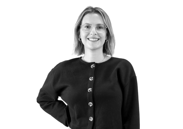 Black and white photograph of Charlotte Melvin, sales Director at Clone