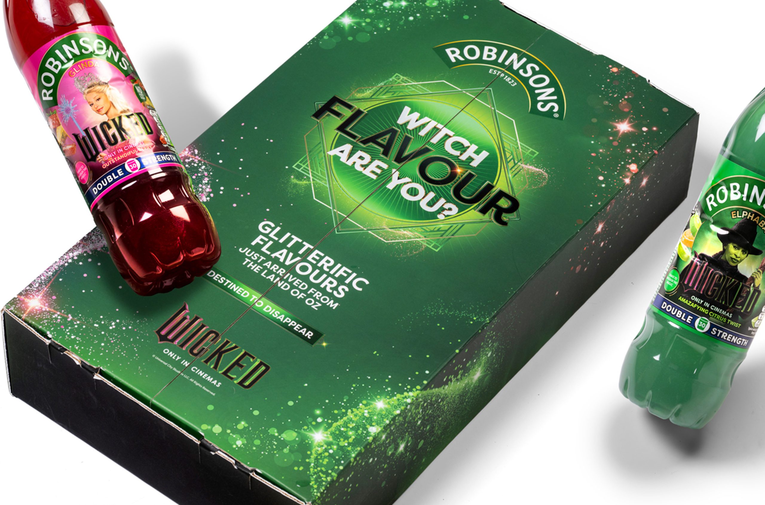 Wicked the Movie and Robinsons Influencer Box with 2 Flavours of Fruity Squash with Edible Glitter