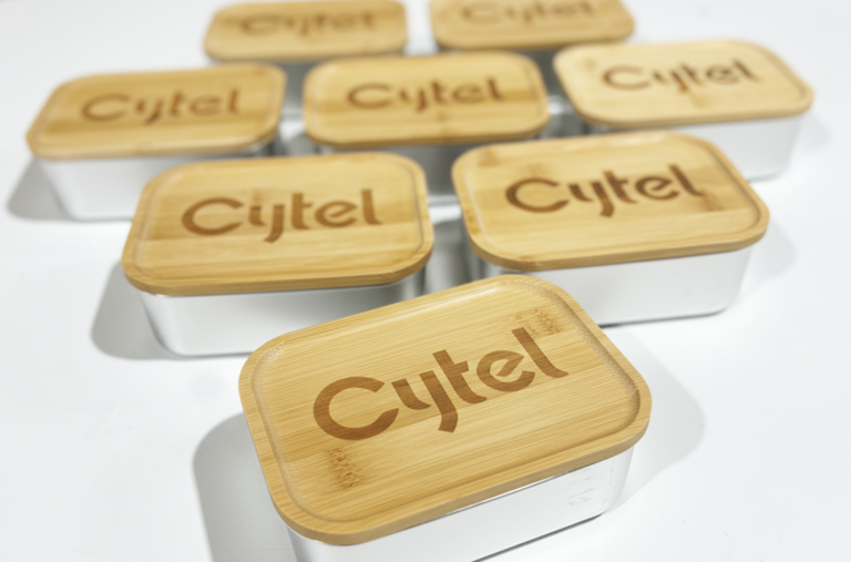 Cytel Branded Metal and Bamboo Lunch Boxes
