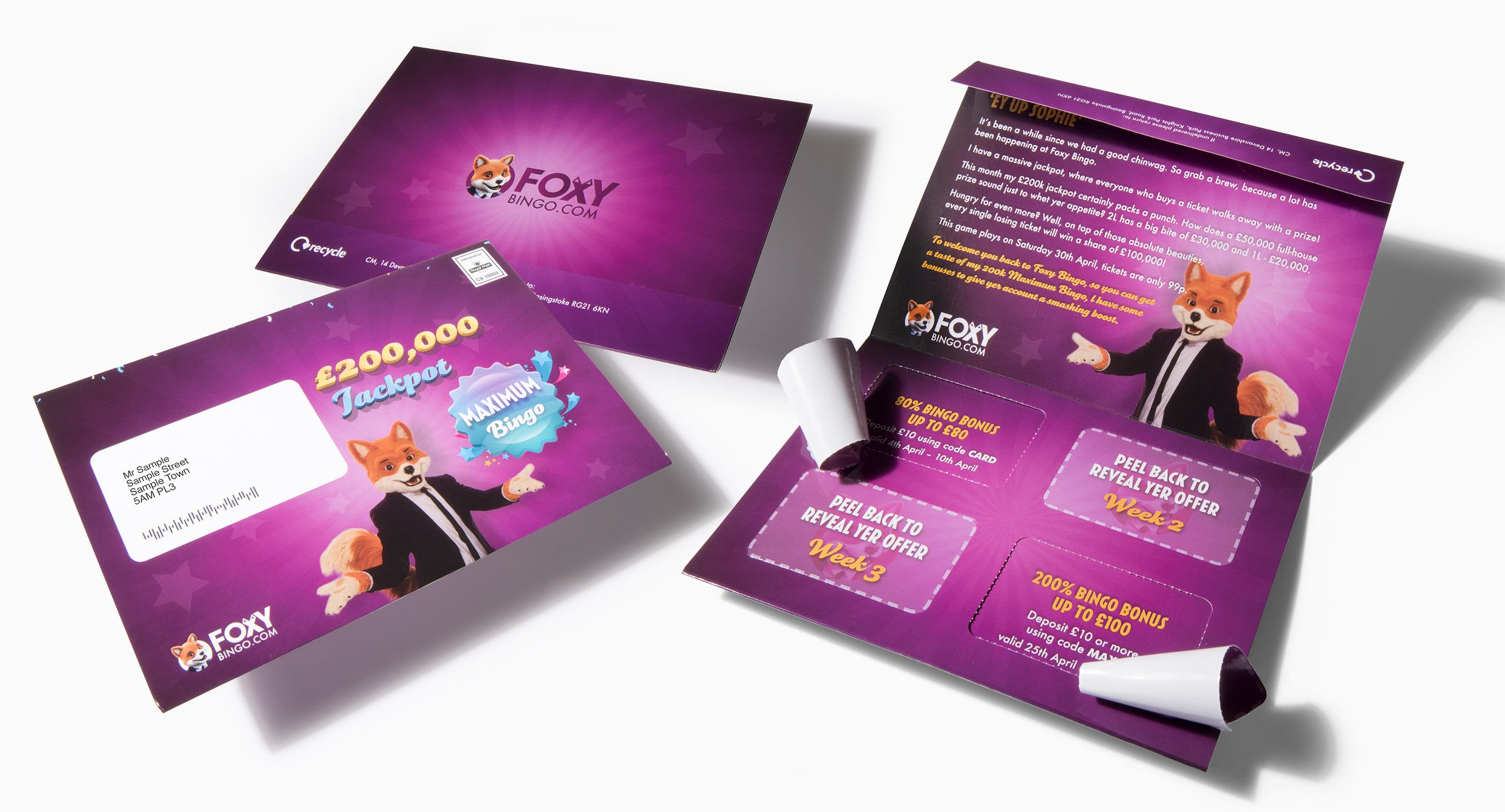 Foxy Bingo interactive direct mail reactivation campaign